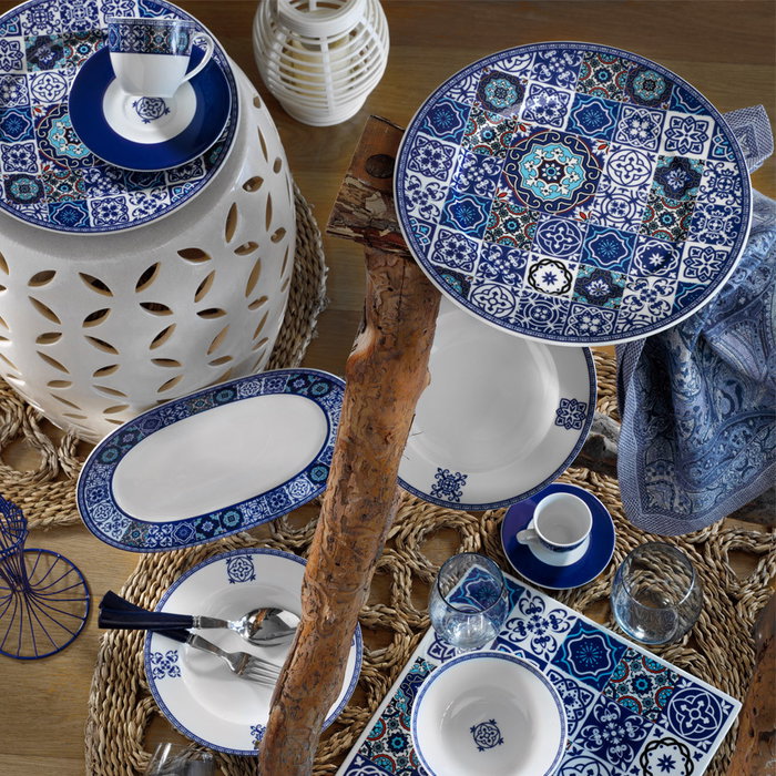 Hermia Vajilla de Porcelana de 24 Piezas en Azul Marino y Turquesa